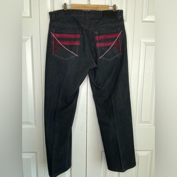 Men's Red Ape Jeans Black Red Embroidered Y2K Hip Hop Streetwear Skater Sz 38x30 - Picture 2 of 6